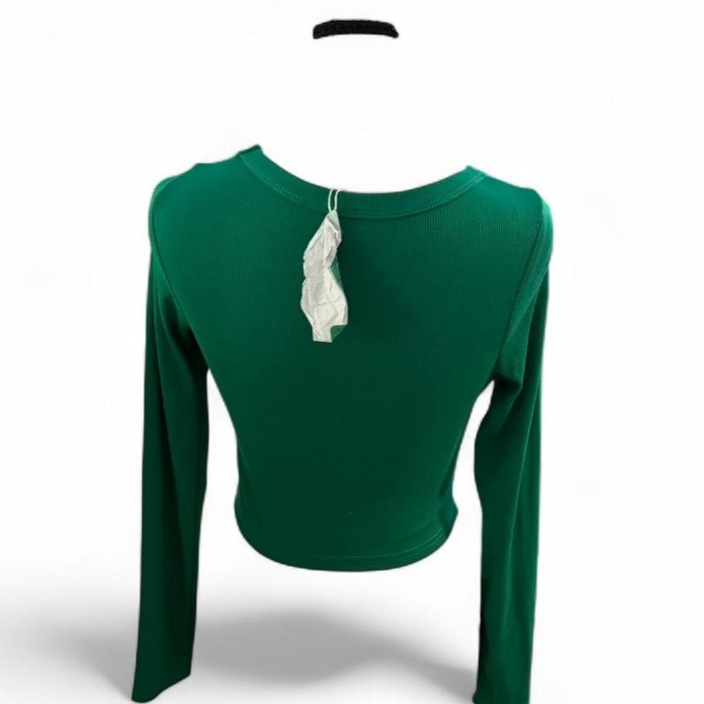 Emerald Green Ribbed Long Sleeve Crop Top NWT XS Color Pop Basic - Picture 4 of 8
